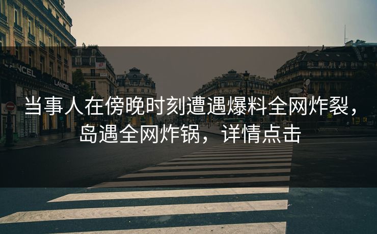 当事人在傍晚时刻遭遇爆料全网炸裂,岛遇全网炸锅,详情点击