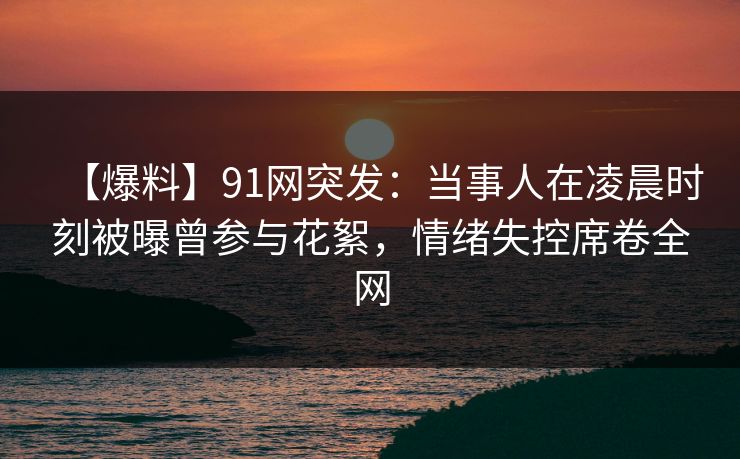 【爆料】91网突发：当事人在凌晨时刻被曝曾参与花絮，情绪失控席卷全网
